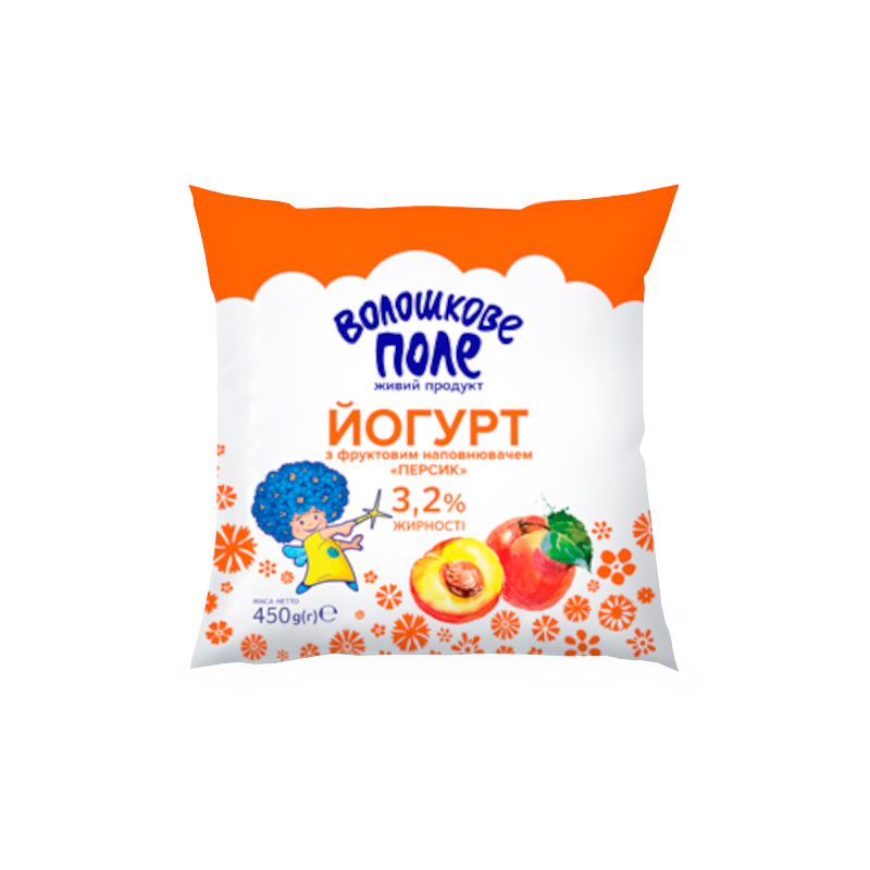 Йогурт питний ВОЛОШКОВЕ ПОЛЕ персик, 3,2%, 450 г